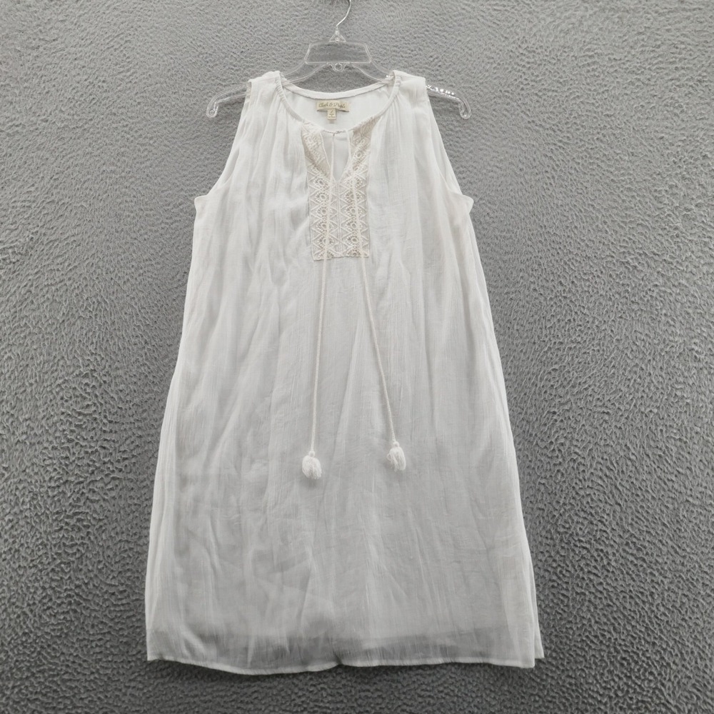 Cloth & People Womens White‎ Boho Crochet Lace Sleeveless Shift Dress Large